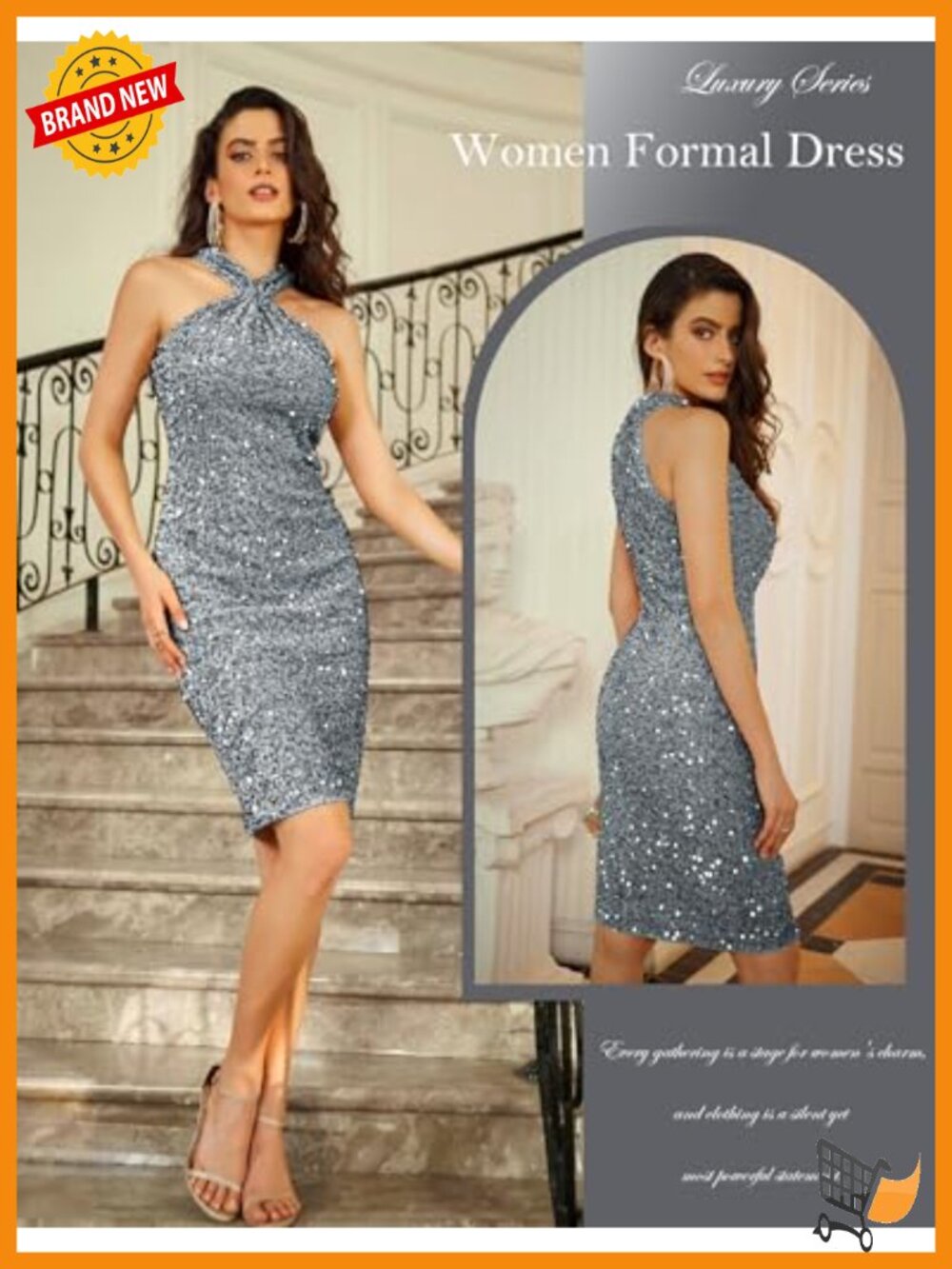 Halter Sequin Bodycon Party Dress Sleeveless Cocktail Mini - Picture 2 of 6